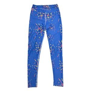 Leland Gal Leggings Size Medium Blue Sunburst All Over Pattern Made In USA